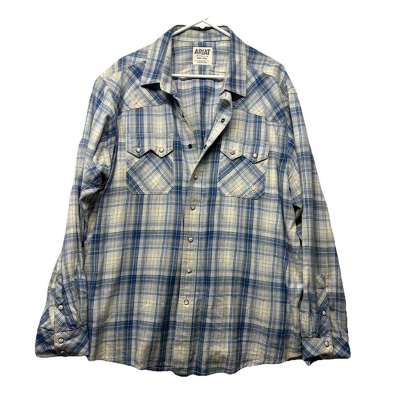 Ariat Pearl Snap Western Haston Shirt Men’s XXL Retro Fit Plaid Blue Cotton - Picture 1 of 4